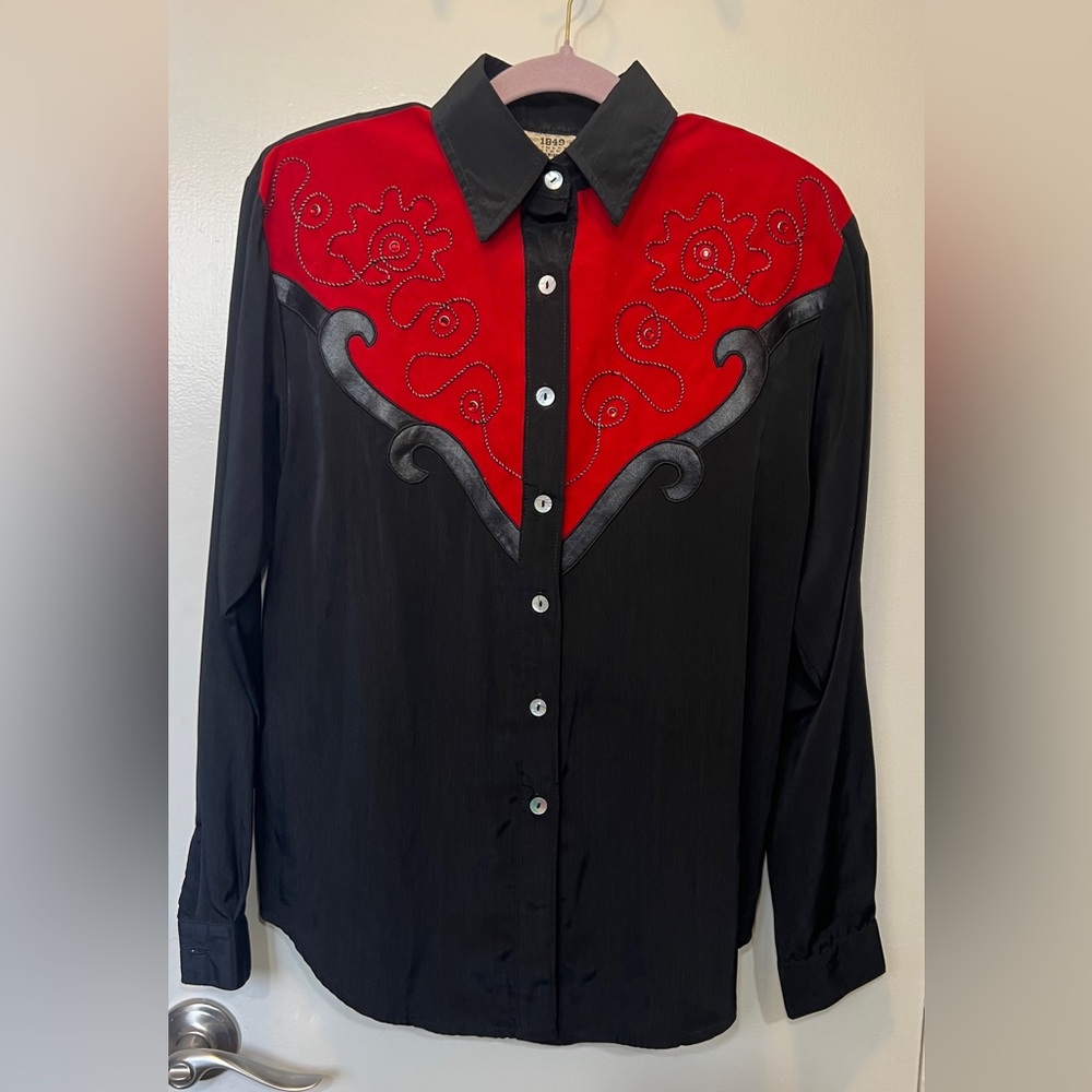 Vintage 1849 Ranchwear Western Shirt Black Red Embroidered Rockabilly USA
